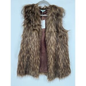 Nostalgia Womens Faux Fur Vest Brown Shaggy Size Large NWT Mob Wife Western